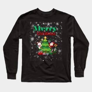 Merry Christmas, Santa, Elf, Snowman Design Long Sleeve T-Shirt
